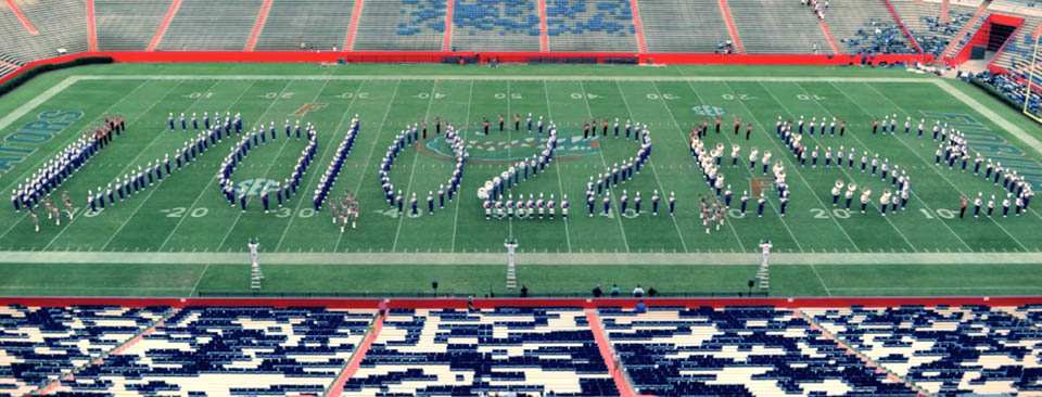 The UF Marching Band spells out the Florida Tomorrow Campaign total